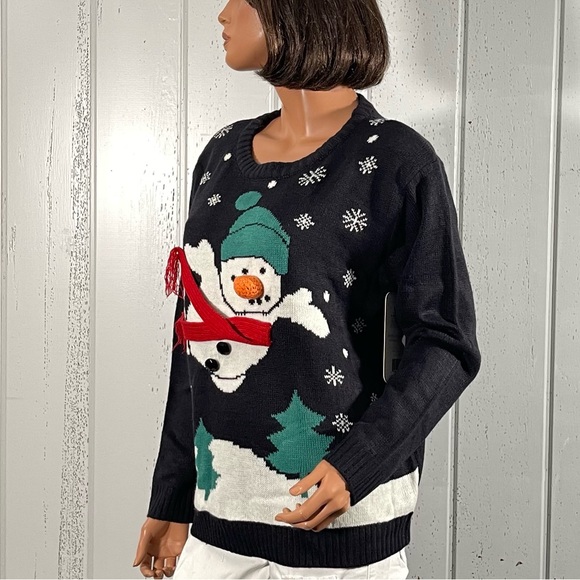 *NWT Merry Christmas Women’s 3D Navy Blue Snowman Sweater Sz L - Picture 13 of 16